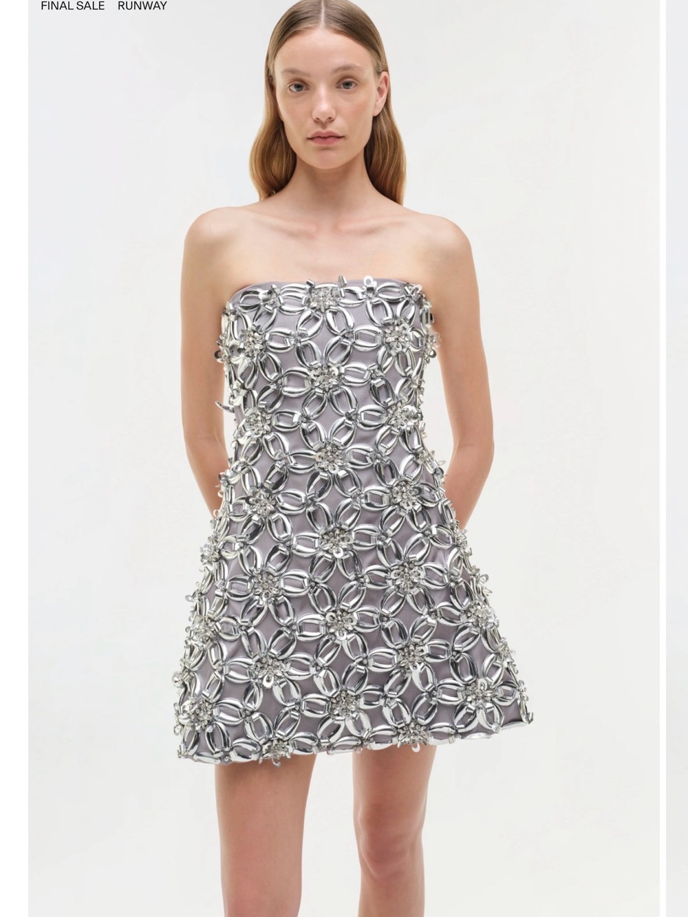 Jonathan Simkhai Silver Strapless Floral Ring Mini Dress